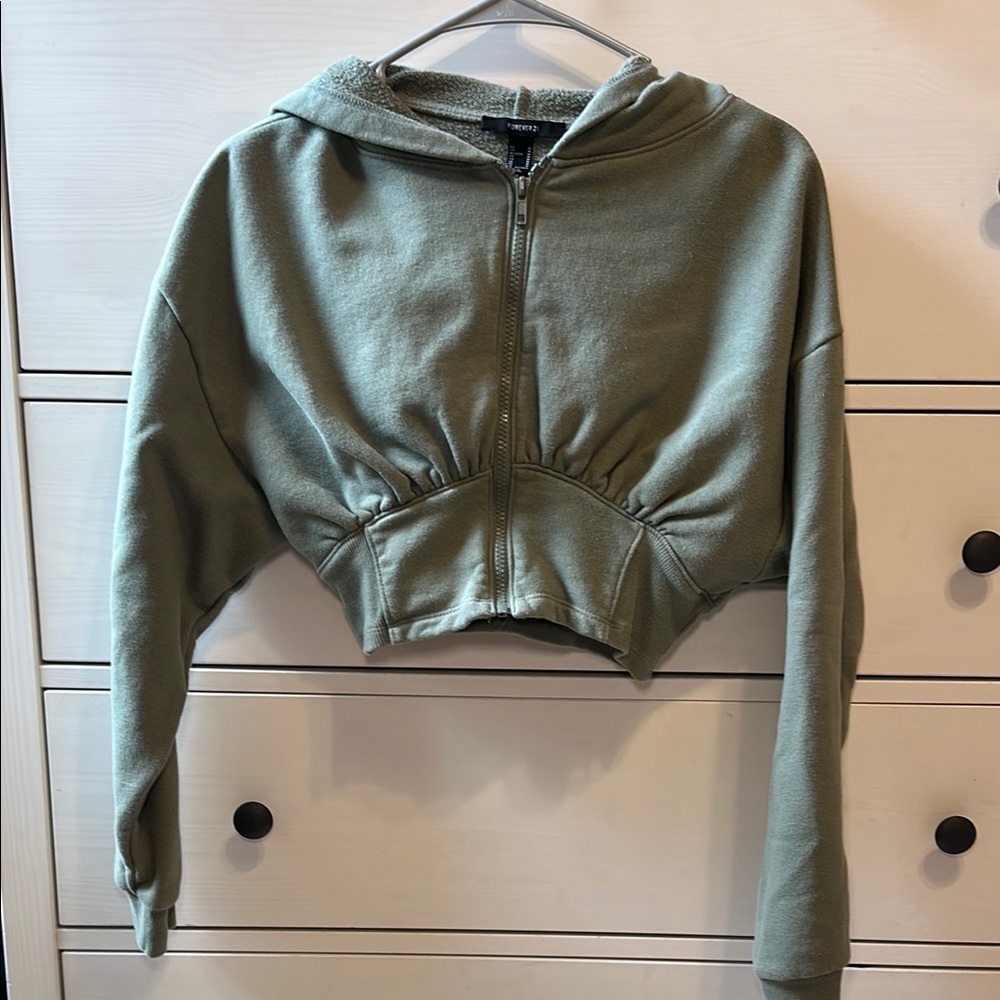 Green Cropped Forever21 Hoodie
